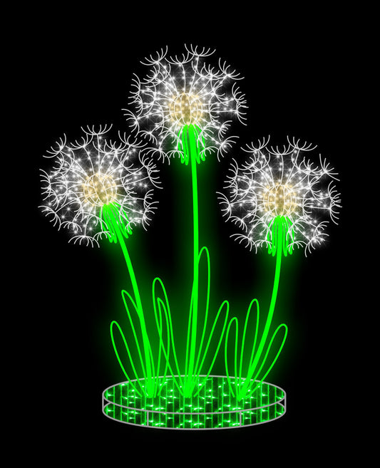 8' 3 Dandelions Pure White Warm White and Green LEDs