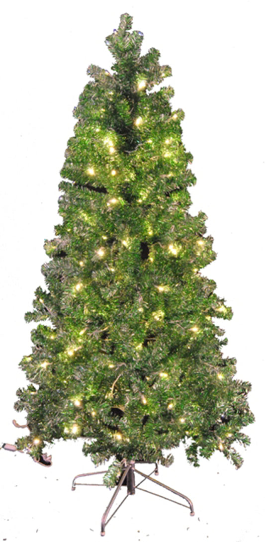 6' Green and Silver Tinsel Tree Pre Lit with LED Warm White Lights