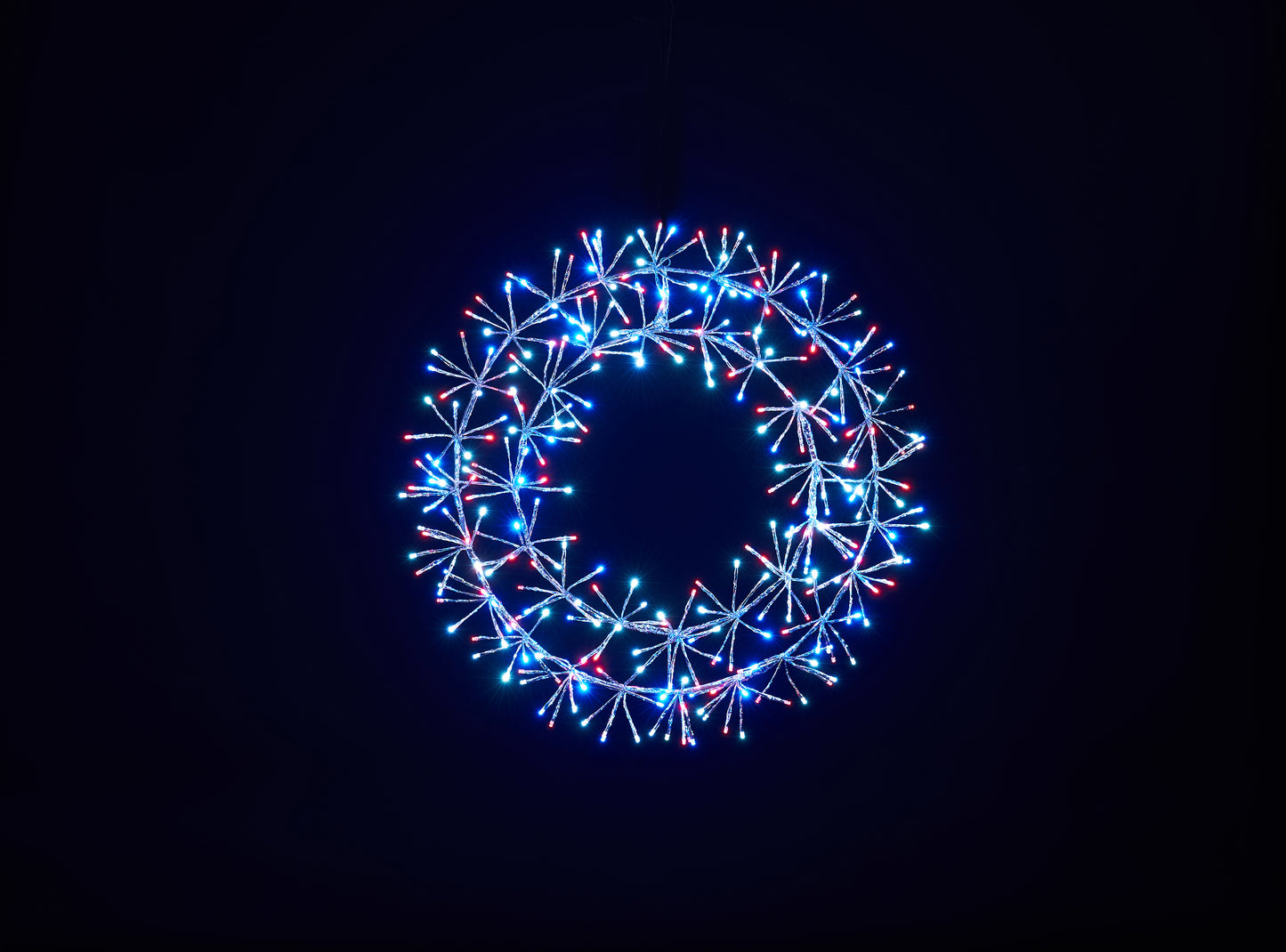 2' Red, Pure White and Blue Micro LED Wreath with Silver Frame